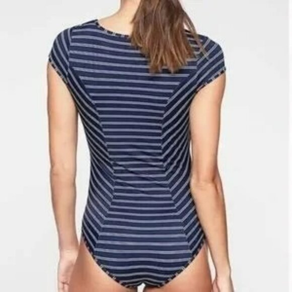 Athleta French Stripe Navy Blue Tie Front Cut-Out Swimsuit Size Small Womens - Picture 2 of 7